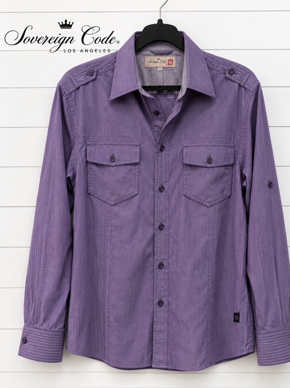 💜 Sovereign Code Men’s XL Purple Utility Button Down Shirt Dual Pockets